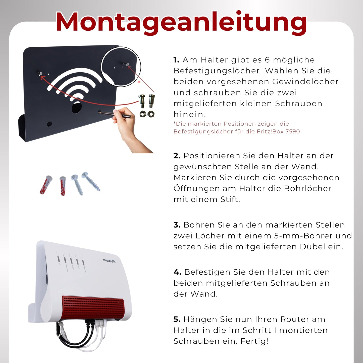 Wandhalterung für FRITZ!Box – kompatibel mit 7590, 7490, 6660, 6890, 6850