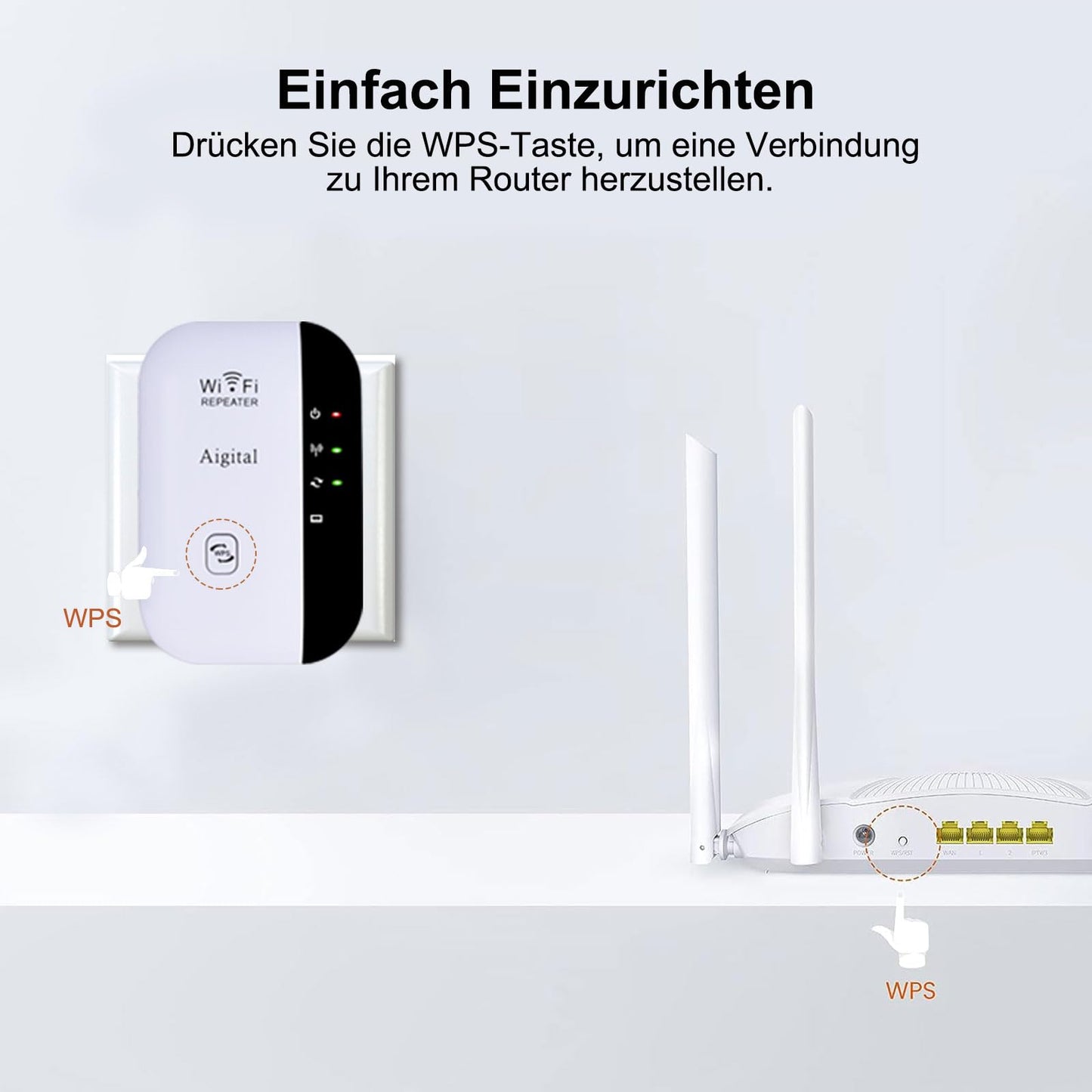 WLAN Verstärker N300 – Repeater mit Ethernet-Port, WPS, LED-Anzeige, App-Steuerung
