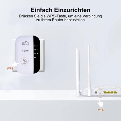 WLAN Verstärker N300 – Repeater mit Ethernet-Port, WPS, LED-Anzeige, App-Steuerung