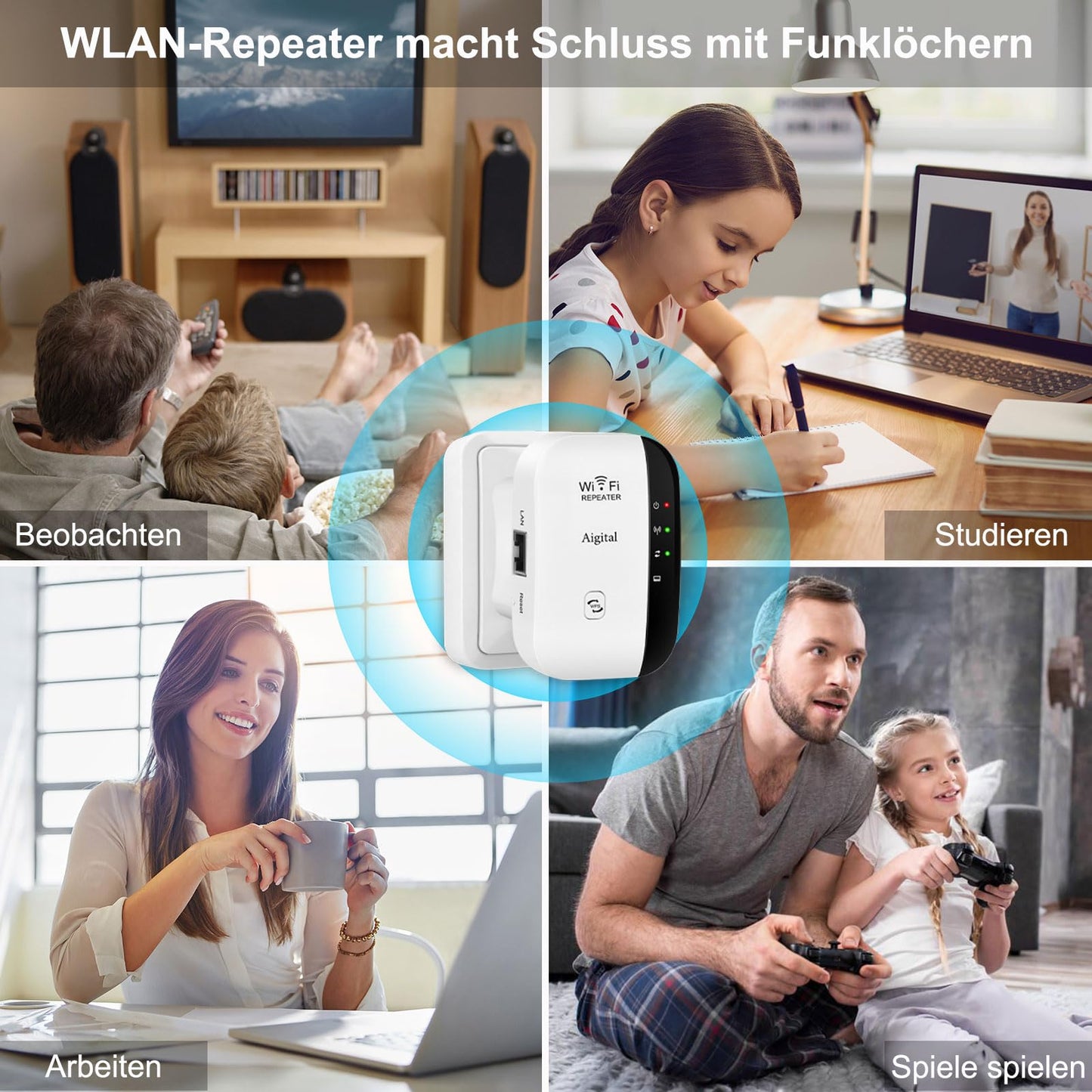 WLAN Verstärker N300 – Repeater mit Ethernet-Port, WPS, LED-Anzeige, App-Steuerung