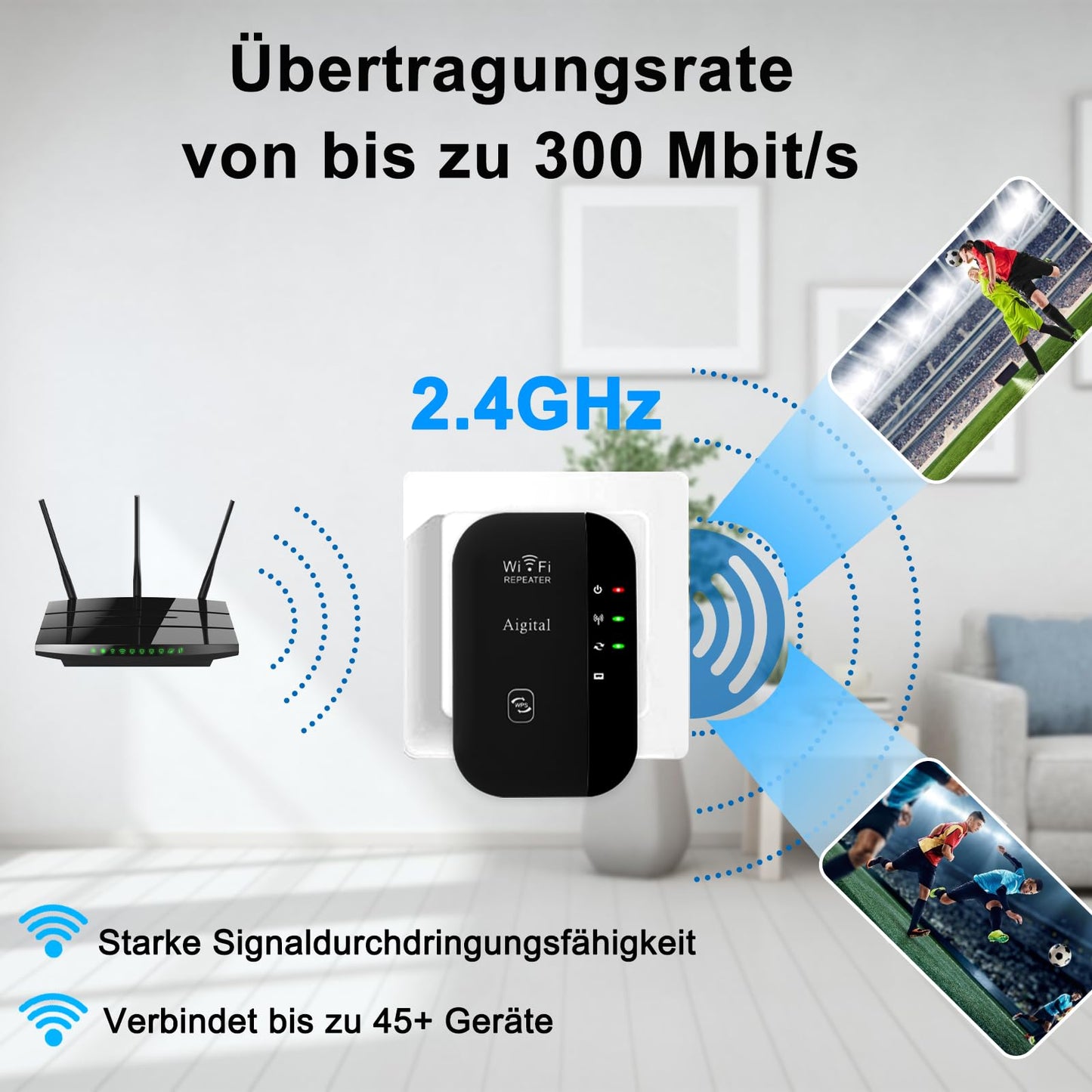 WLAN Repeater N300 – Verstärker mit Ethernet-Port, LED-Anzeige, kompakt